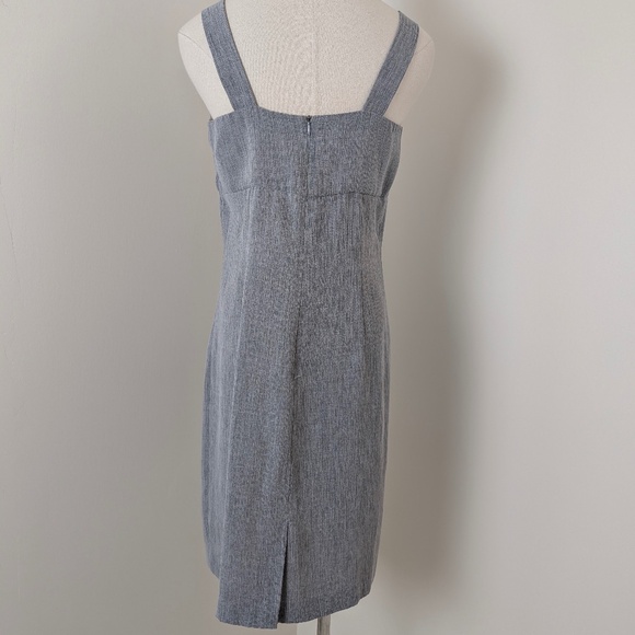 90s Mini Dress Grey Suzy Petites Pencil Embroidery Scoop High Neckline Slit - Picture 12 of 12